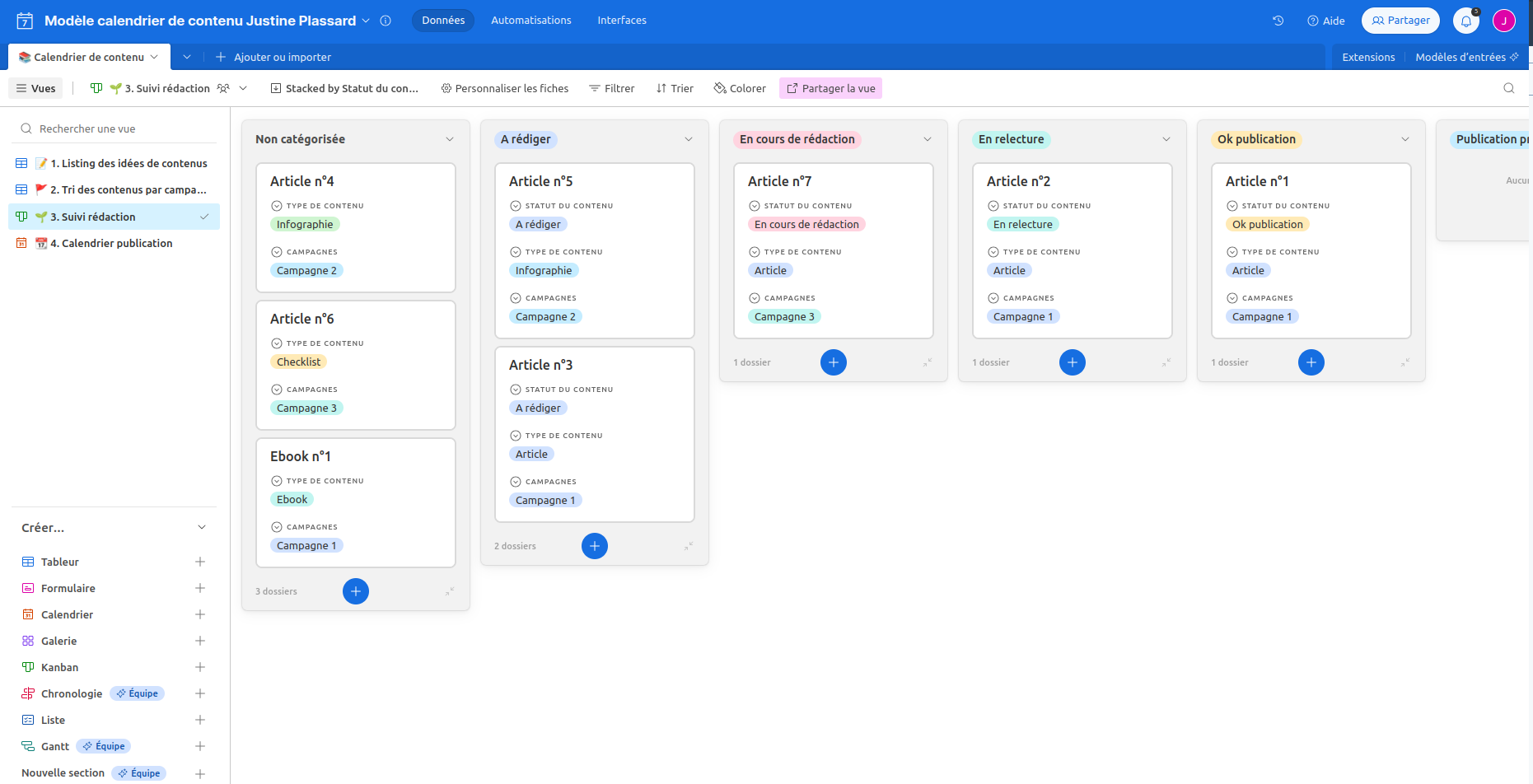 airtable template calendrier editorial rédaction des contenus