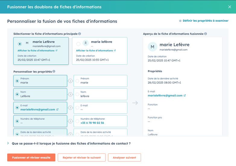 dédoublonnage hubspot contact