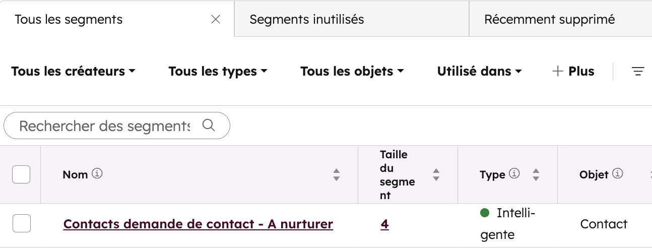 segment contacts à relancer